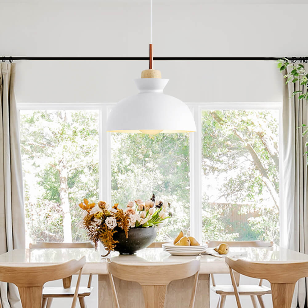 Viggo Metal & Wood Dome Pendant Light