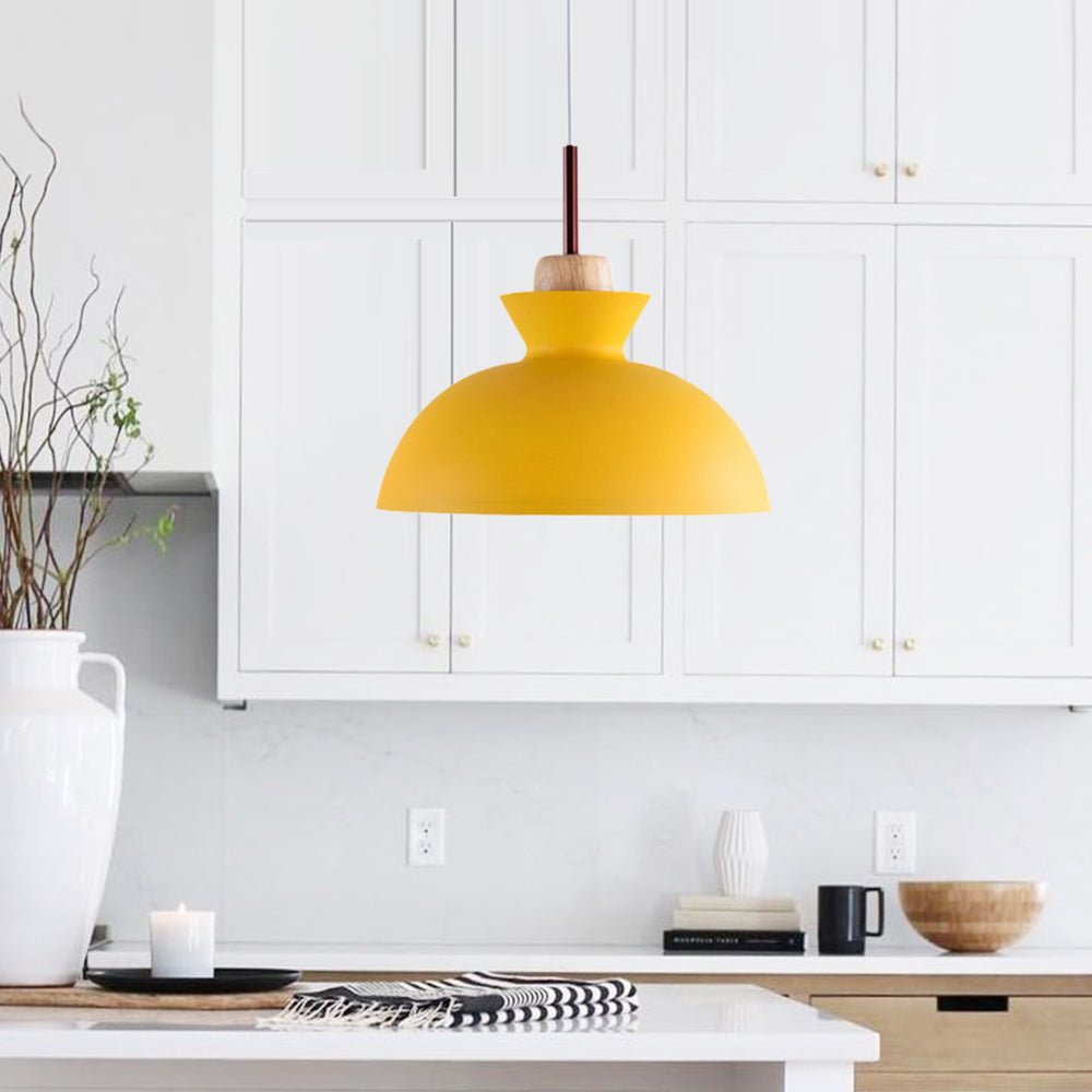 Viggo Metal & Wood Dome Pendant Light