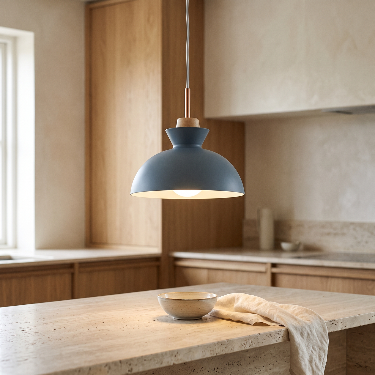 Viggo Metal & Wood Dome Pendant Light
