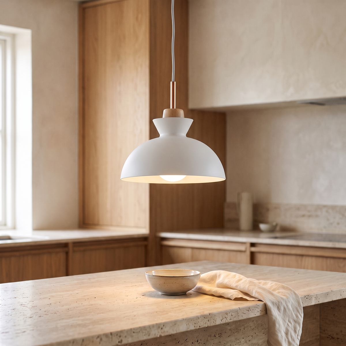 Viggo Metal & Wood Dome Pendant Light