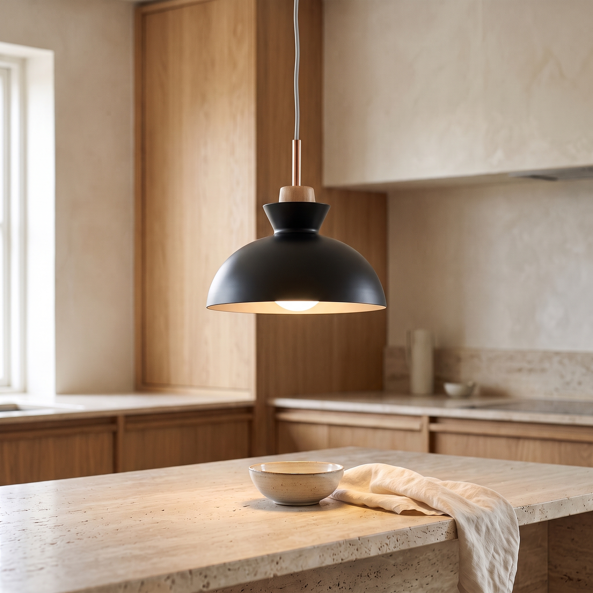 Viggo Metal & Wood Dome Pendant Light