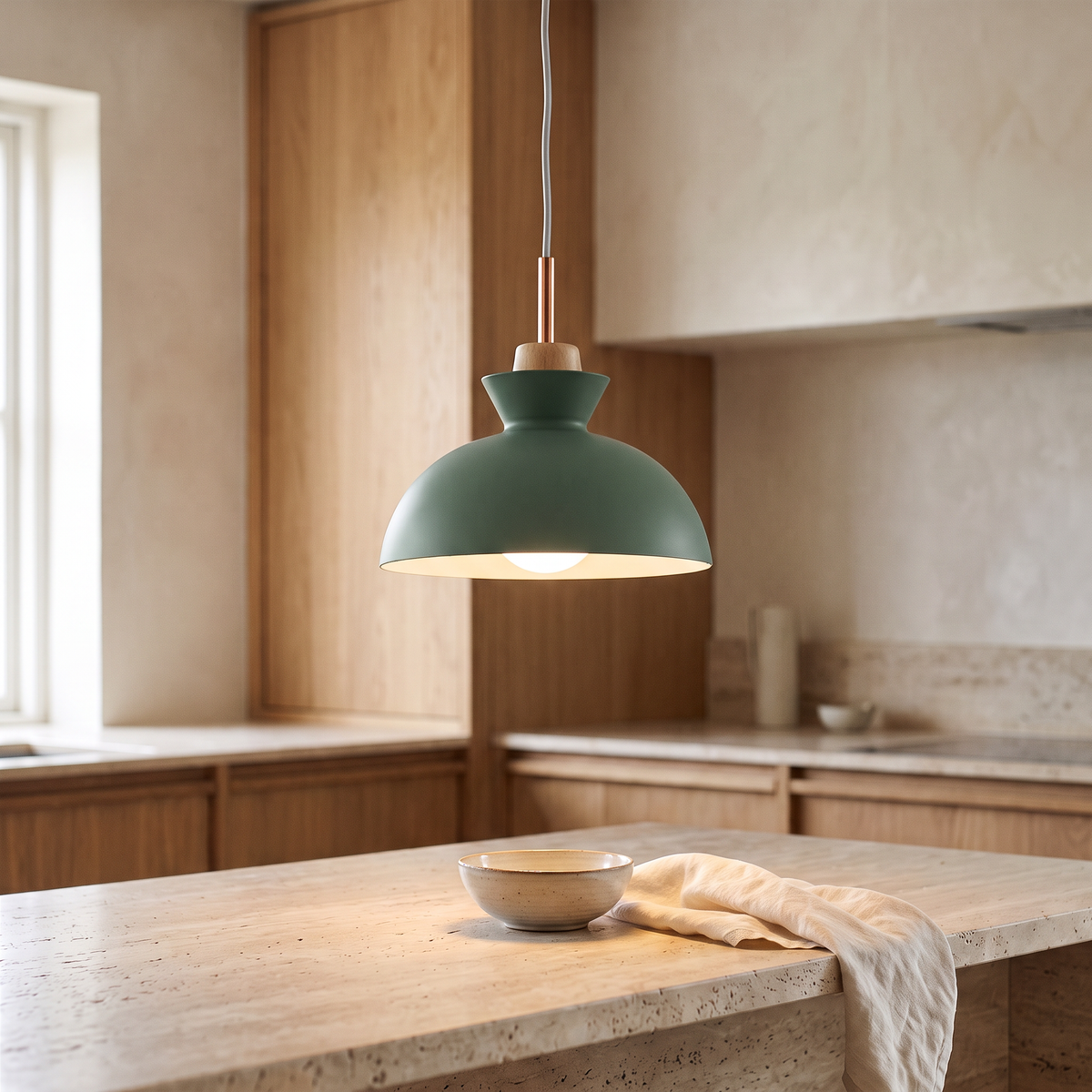 Viggo Metal & Wood Dome Pendant Light