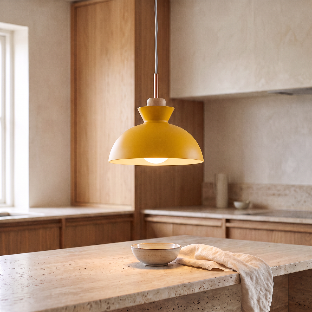 Viggo Metal & Wood Dome Pendant Light