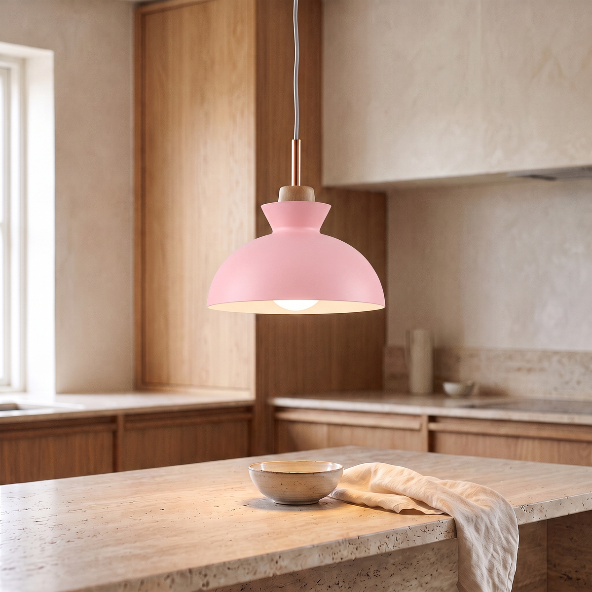 Viggo Metal & Wood Dome Pendant Light