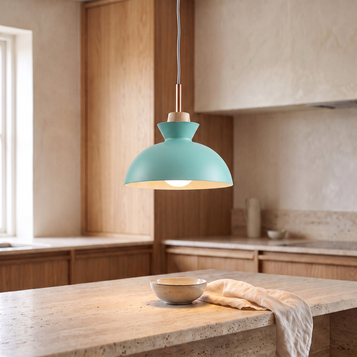 Viggo Metal & Wood Dome Pendant Light