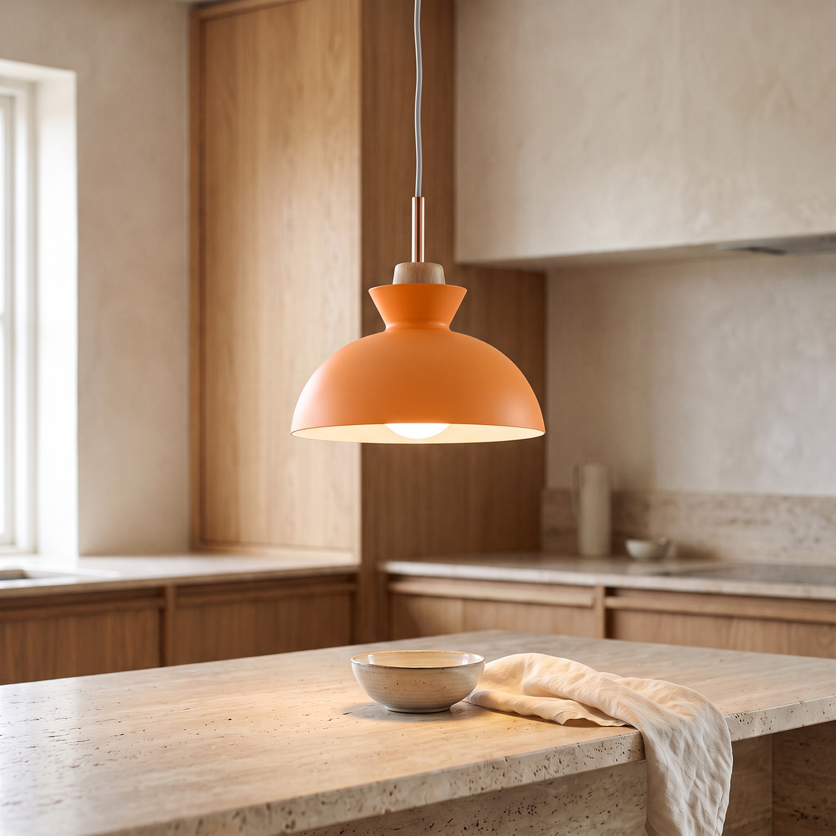 Viggo Metal & Wood Dome Pendant Light